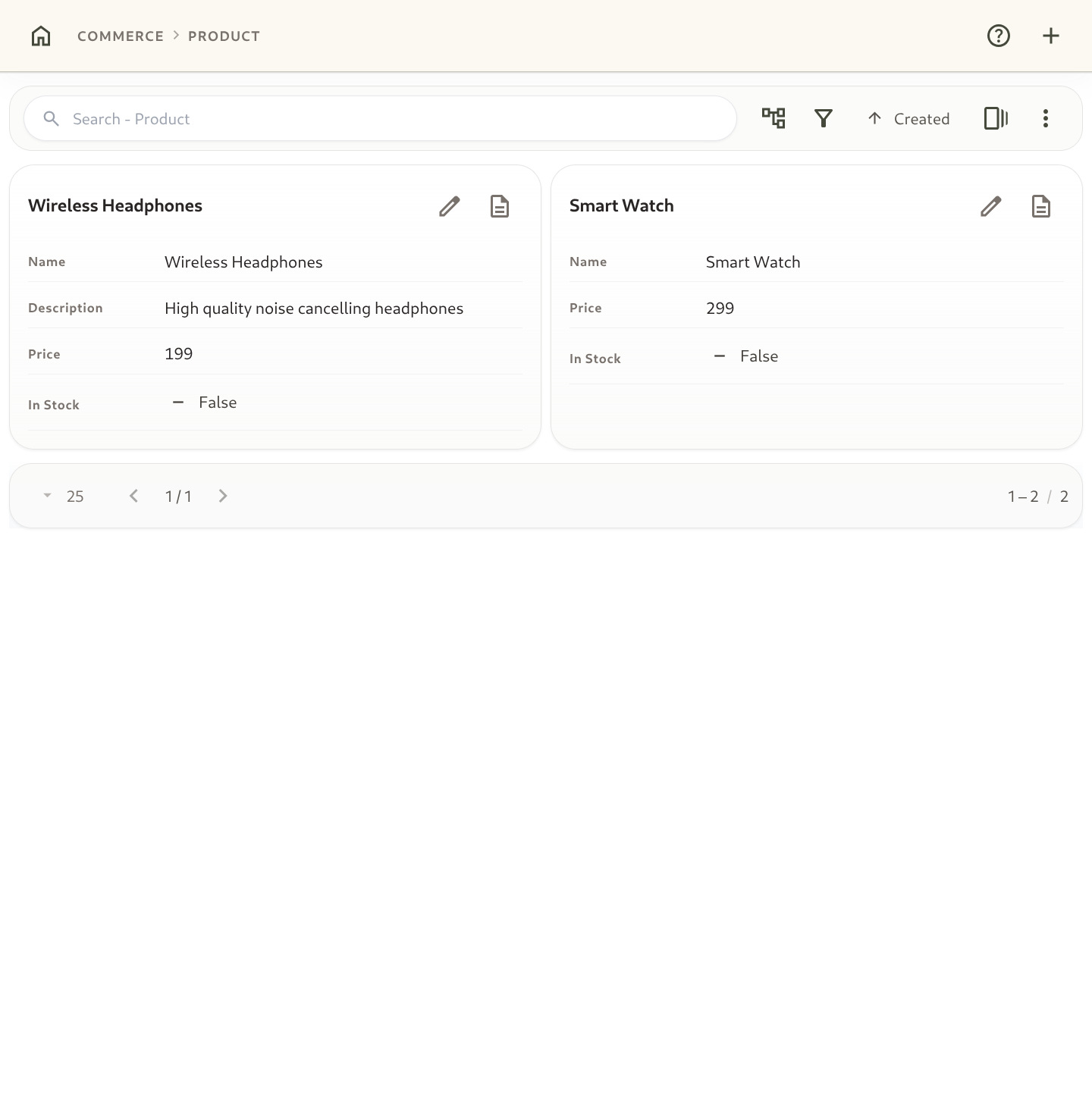 Entity search list and entity details interface
