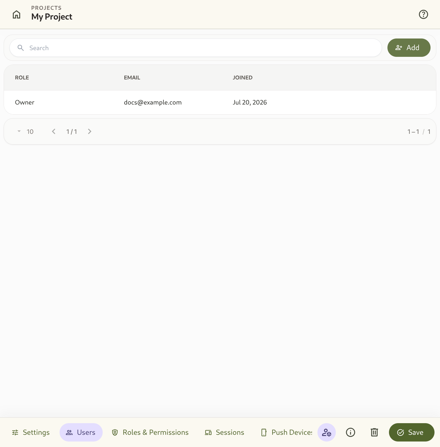 Project details interface showing team member list, role assignments, and invite action